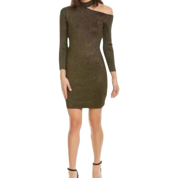NWOT ALC Metallic Mini Bodycon Dress Womens Small Gold Black Cut Out Stretch NEW - Picture 1 of 13